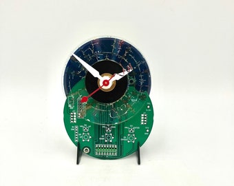 Upcycled Mini CD Clock: Circuit Board Techie Gift