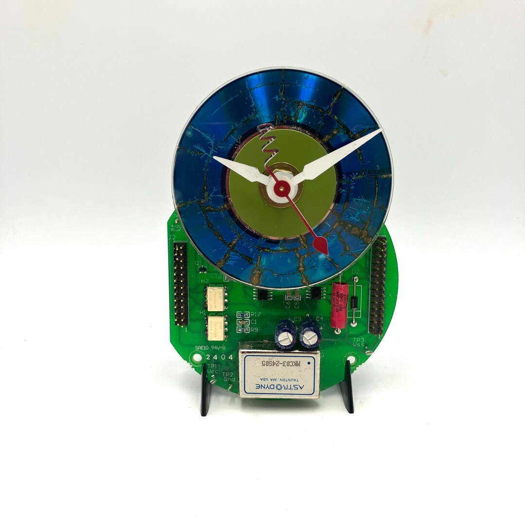 Upcycled Mini CD Clock: Fluid Circuit Board Desk Art - Etsy