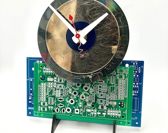 Upcycled Hard Drive Disk Clock: Brush Finished Tech Art