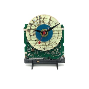 Upcycled Circuit Board Clock-silent Vintage Computer Punch Card & Mini CD