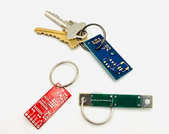 Upcycled Circuit Board Keyring Set: Two Mini Tech Keychains