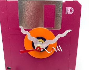 Vintage Floppy Disk Clock: Magenta Pink, Valentine's Gift