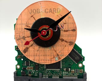 Vintage Computer JOB CARD  punch Card Clock: Upcycled Circuit Board Tech Gift