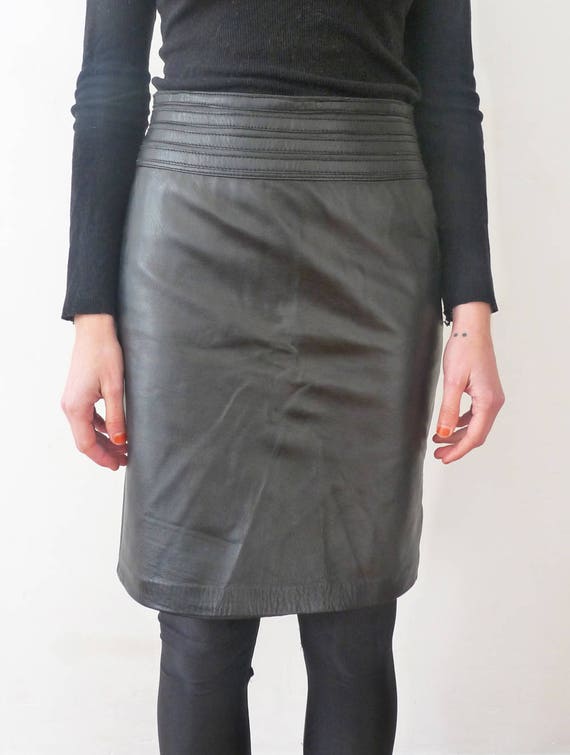 Black leather skirt, black leather pencil skirt, … - image 2