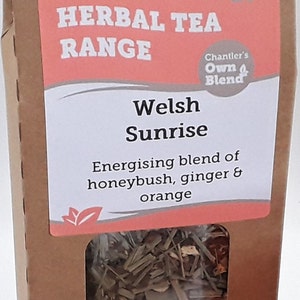 Welsh Sunrise loose leaf herbal tea, 80g Retail Box, honeybush and orange with ginger and lemongrass tea image 6