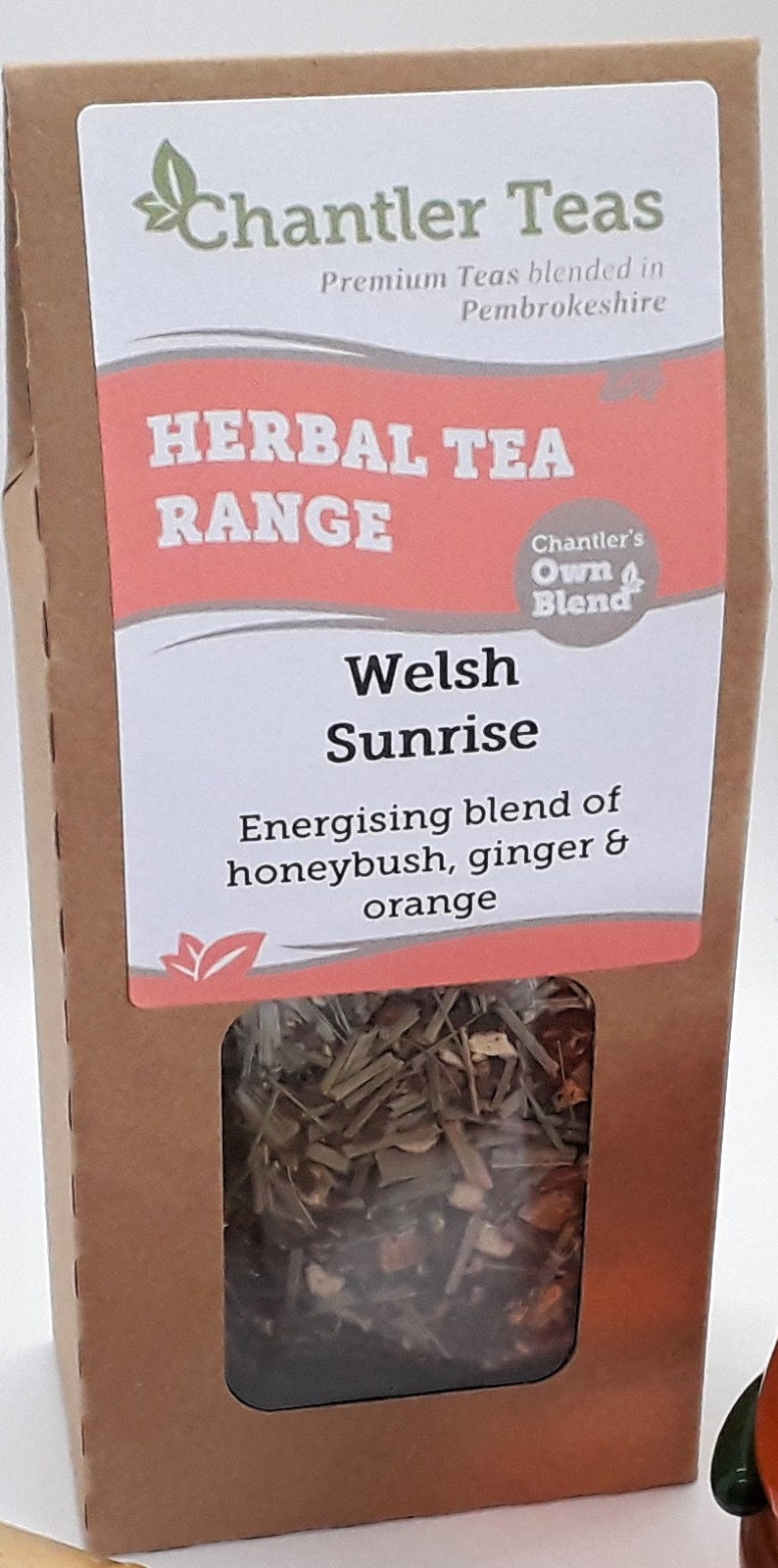 Welsh Sunrise loose leaf herbal tea, 80g Retail Box, honeybush and orange with ginger and lemongrass tea image 6