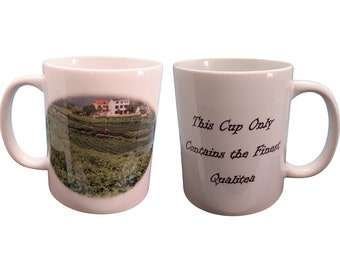 Mug with Tea Plantation Photograph and "This Cup Only Contains the Finest Qualitea" saying