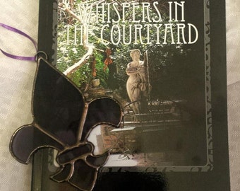 New Orleans gift package-Fleur de lis stained glass sun catcher and anthology of New Orleans inspired poetry 'Whispers In The Courtyard'