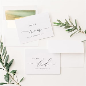 À ma mère pour mon mariage et à mon père pour mon mariage | Comprend deux cartes pliées et deux enveloppes doublées de feuille d'or