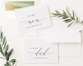 To My Mom On My Wedding Day Card and To My Dad On My Wedding Day Card | Includes two folded cards and two gold foil lined envelopes