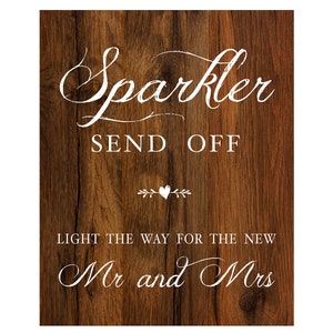 Sparkler Send Off Sign for Weddings - Sparkler Exit Sign - Rustic wood look on heavy cardstock with linen texture finish