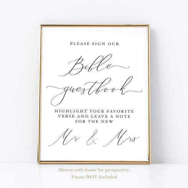 Bible Guestbook Sign for Weddings - Guest Book Sign - Linen texture on heavy card stock - Minimalist Black and White - Not Framed