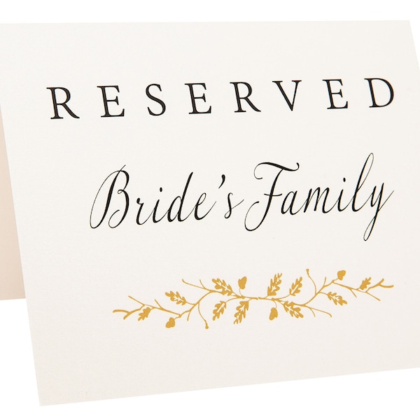 Reserved Table Signs | Set of 6 Pearl White and Gold Reserved for Brides Family, Grooms Family and Wedding Party |  Message on Both Sides