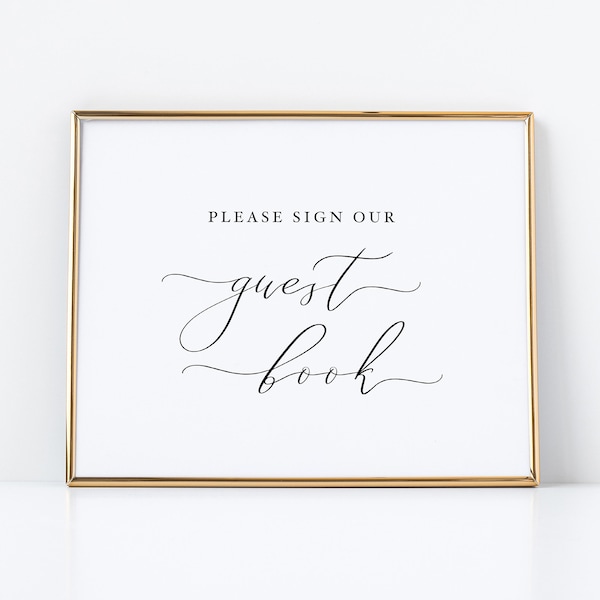 Guest Book Sign for Weddings - Please Sign our Guestbook -  White Linen Card Stock With Black Calligraphy - No Frame