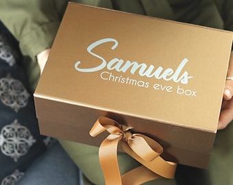 Premium Christmas Eve Gift Box With Magnetic Lid And Ribbon, Personalised Luxury Hamper, Any Name Present