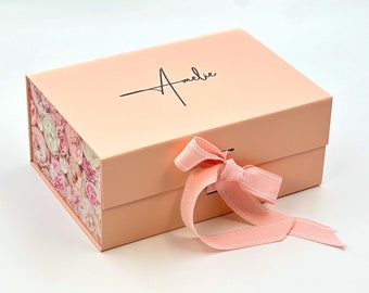 Caja de regalo personalizada con tapa, regalo del Día de las Madres, idea de regalo de cumpleaños, caja de regalo magnética, diseño floral