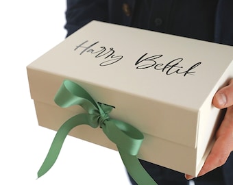 Gift Box Empty, Personalised Birthday Gift, Wedding Gift Box with Bow, Magnetic Closure, Choice of Ribbons, 23 x 17 x 10cm