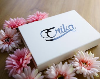 Geschenkbox-Namen-Vinyl-Aufkleber - personalisierte Kalligraphiebeschriftung, kundenspezifische Weihnachtsabziehbilder