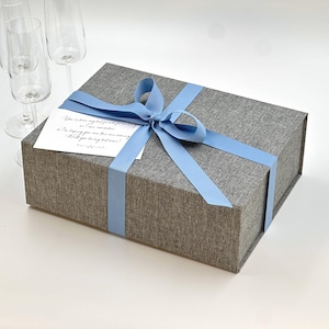 Grey Linen A4 Gift Box with Ribbon: Wedding, Birthday, Anniversary