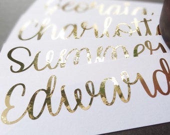 Foil Name Vinyl Stickers: Custom Wedding & Bridesmaid Decor