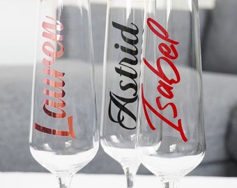 Name Vinyl Decals - Champagne Flute Stickers