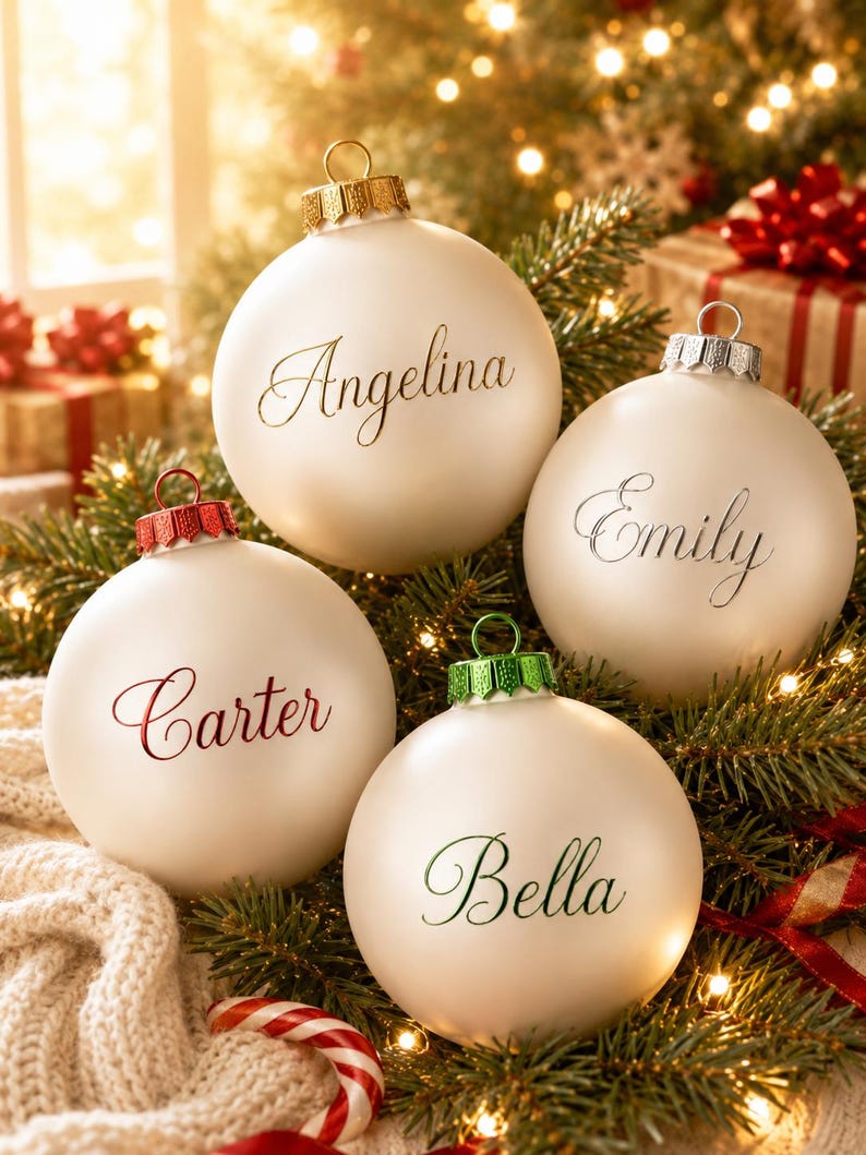 Custom Name Stickers - Personalised Bauble Decals - Christmas Gift Tags ...
