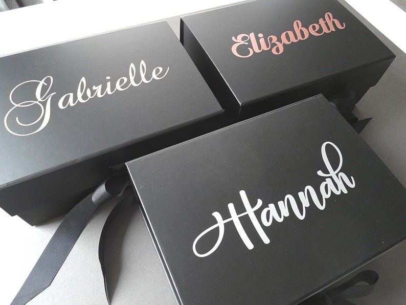 Gift Boxes With Lids, Personalized, Birthday Box, Christmas Gift Box, Bridesmaid Proposal, Wedding Favour, Keepsakes Box, Ribbon, Magnetic Black