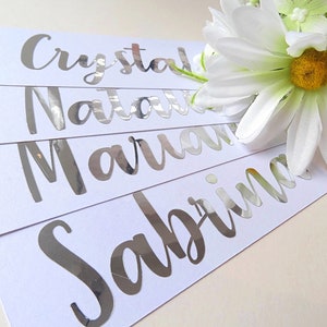 Custom Name Vinyl Decal, Name Stickers, Wedding Decor, Bridesmaid, Groom, Bride, Foil Names, Water Bottle Decal, Personalized Sticker Silver