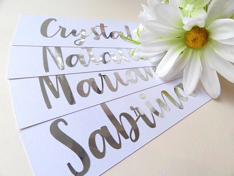 Custom Name Vinyl Decal, Name Stickers, Wedding Decor, Bridesmaid, Groom, Bride, Foil Names, Water Bottle Decal, Personalized Sticker Silver