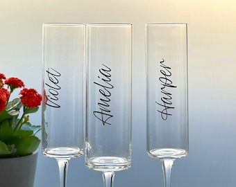 Personalised Champagne Flute Vinyl Stickers: Wedding Name Decals