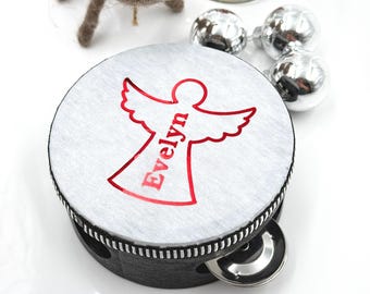 Tambourine Name Vinyl Decal - Angel Christmas Decorations Personalised