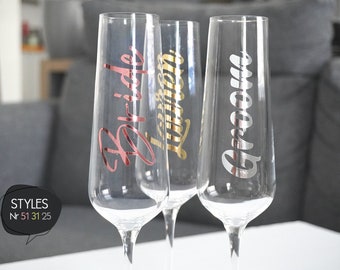 Custom Name Vinyl Decals: Wedding Champagne Flute Stickers