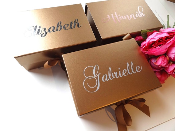 Paquete de 2 cajas de regalo de Navidad con tapas magnéticas, caja de  regalo de oro rosa para regalos con cinta, caja de propuesta de dama de  honor
