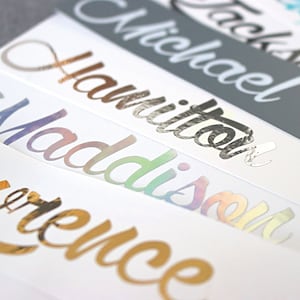 Custom Handwritten Name Decals, Personalised Calligraphy, Vinyl Lettering Stickers, Personalised Tags, Party Decor