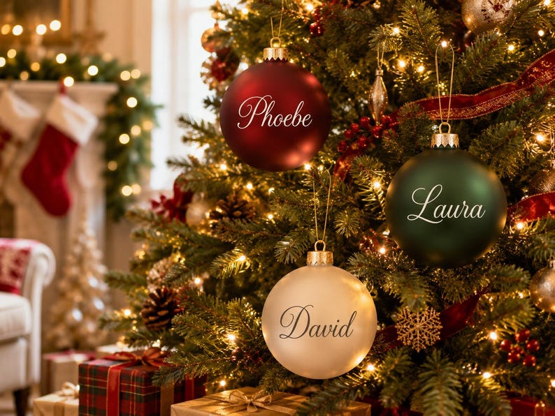 Custom Name Stickers - Personalised Bauble Decals - Christmas Gift Tags ...