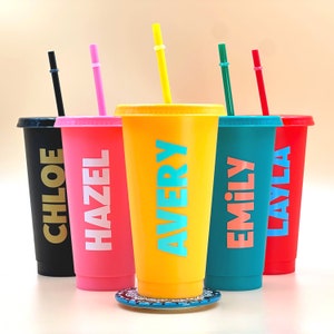 Tazza fredda personalizzata, bomboniere per feste di compleanno per bambini, bicchiere con cannuccia, bevanda per feste, 24 oz / 710 ml, senza BPA