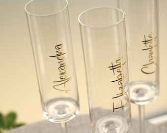 Gold Script Vinyl Stickers: Wedding Champagne Flute Decals