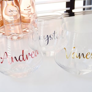 Naamsticker voor glas, bruiloftstickers, bruidsmeisje champagnefluit, folie bruiloft, gepersonaliseerde bruiloft, fles naamstickers, sticker bruid