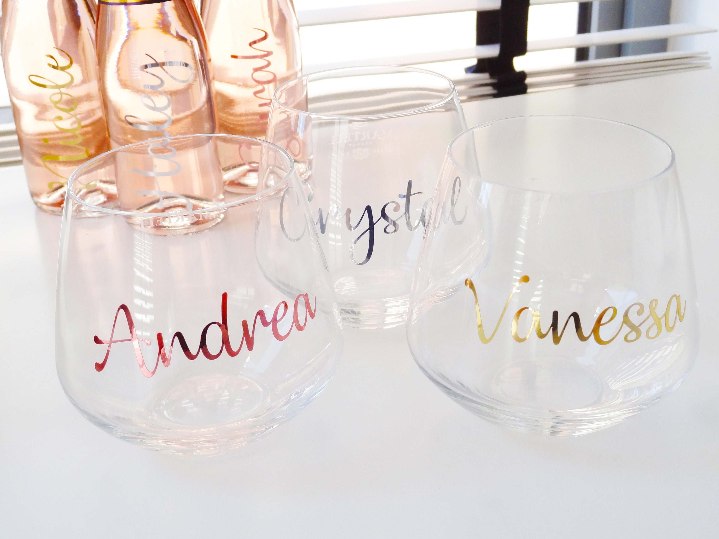 Personalised name vinyl decal sticker Champagne Wine Glass bauble Water