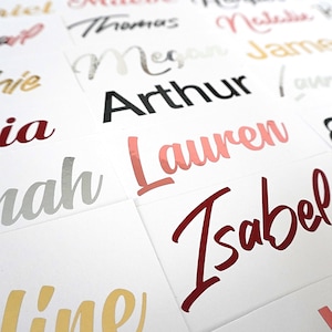 Autocollants en vinyle avec texte personnalisé, Autocollants de nom, Écriture manuscrite, Lettrage en vinyle, Fait sur mesure, Stickers cadeaux, Personnalisation, Décoration de mariage, Décalcomanies pour verre