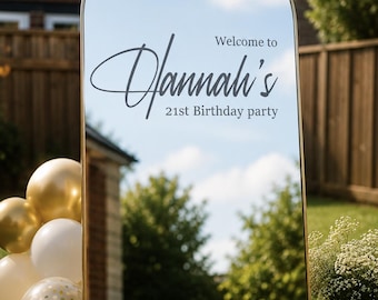 Vinilo decorativo para fondo de cumpleaños: Letrero de bienvenida personalizado para acrílico, metacrilato y espejos.