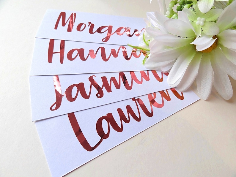 Custom Name Vinyl Decal, Name Stickers, Wedding Decor, Bridesmaid, Groom, Bride, Foil Names, Water Bottle Decal, Personalized Sticker Rose gold