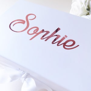 Sticker geschenkdoos, gepersonaliseerd, aangepaste naamsticker, vrijgezellenfeest, bruiloftsdecor, roségouden sticker, naamsticker, bruiloftaccessoires