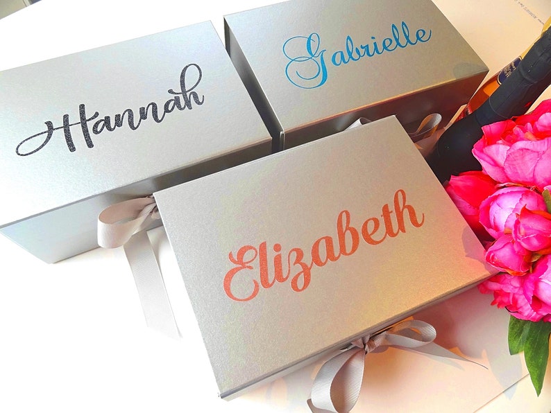 Gift Boxes With Lids, Personalized, Birthday Box, Christmas Gift Box, Bridesmaid Proposal, Wedding Favour, Keepsakes Box, Ribbon, Magnetic Silver