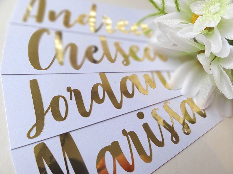 Custom Name Vinyl Decal, Name Stickers, Wedding Decor, Bridesmaid, Groom, Bride, Foil Names, Water Bottle Decal, Personalized Sticker Gold