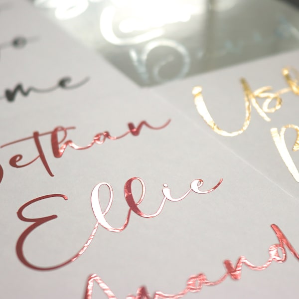 Foil Stickers For Wedding, Name Vinyl Decals, Personalised Vinyl Lettering, Handwritten Decor, Wedding Decor and Gifts, Calligraphy