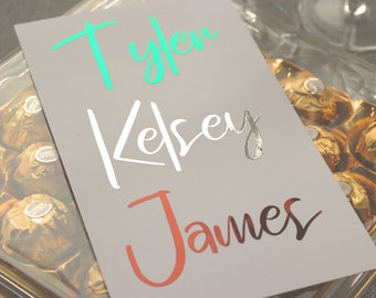 Handwritten Name Decals - Wedding Vinyl Stickers for Gift Bags, Flutes, Boxes - Custom Calligraphy Labels