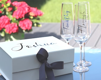 Custom Vinyl Name Stickers – Champagne Flute Decals, Wedding Place Cards