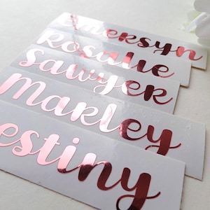 Stickers hanger, gepersonaliseerde stickers, bruidsmeisjes douche, vrijgezellenfeest, huwelijksgunst, roségouden namen, aangepaste vinylsticker, stickers script