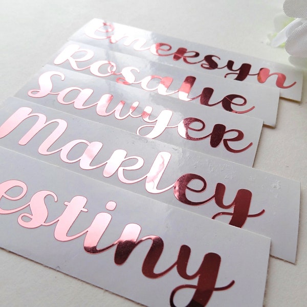 Hanger Stickers, Personalized Decals, Bridesmaid Shower, Hen Party, Wedding Favour, Rose Gold Names, Custom Vinyl Sticker, Script Decals